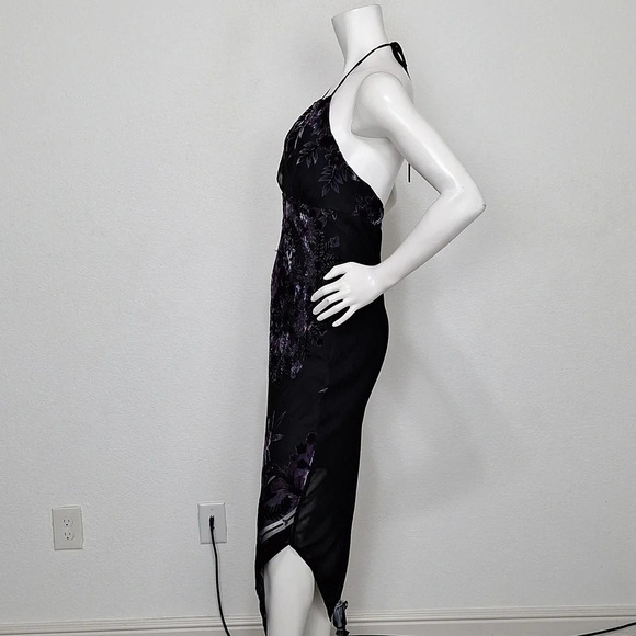 Black Purple Vintage Fairy Burnout Velvet Whimsigoth Halter Witchy Midi Dress L - Picture 6 of 13